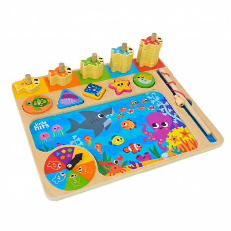 Дерев'яна розвиваюча іграшка - сортер з магнітною риболовлею та геометричними фігурами KidsHits KH20/070
