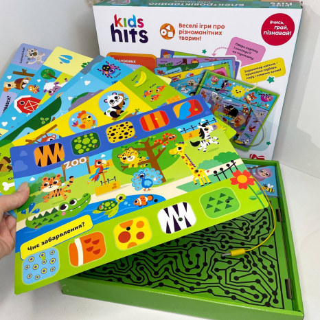 Интерактивная электровикторина "Мир животных" 6 карт двухсторонних, 120 логических пар, KH55/003