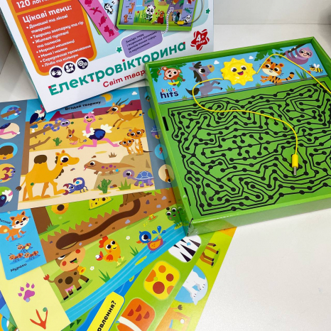 Интерактивная электровикторина "Мир животных" 6 карт двухсторонних, 120 логических пар, KH55/003