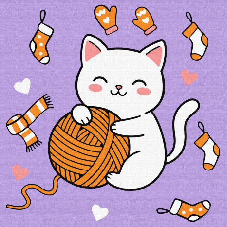 Детская картина по номерам "Котик и клубочек (картина №3)", Идейка, KHO1235, 25х25см