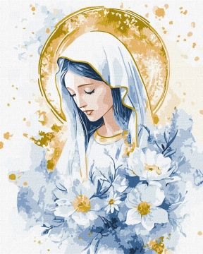 Картина для розпису по номерах "Небесна Марія з фарбами металiк extra" 40х50см. KHO2572 IDEYKA