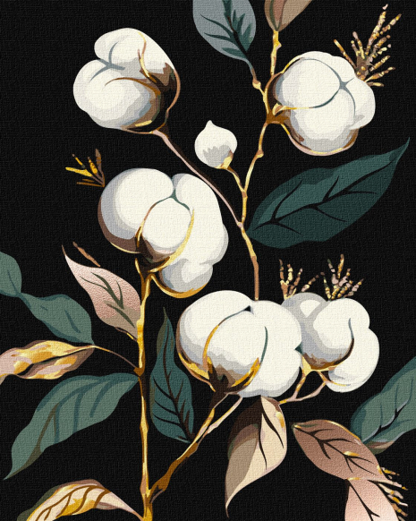 Картина за номерами "Білосніжна бавовна з фарбами металік extra" Ідейка. KHO3246