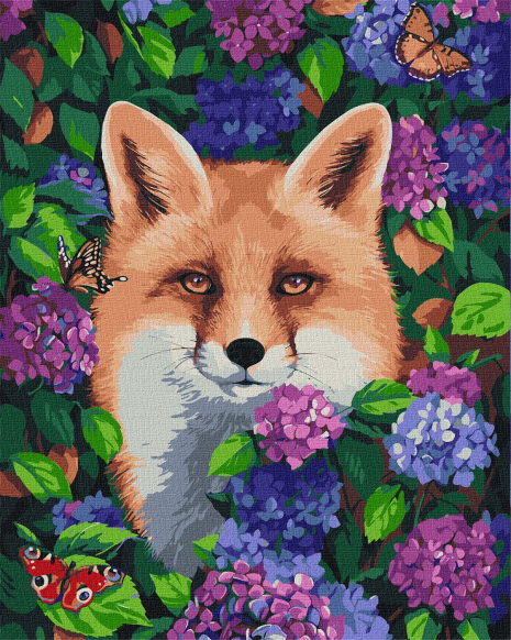 Картина за номерами "Лисиця у гортензії" Ідейка. KHO4349