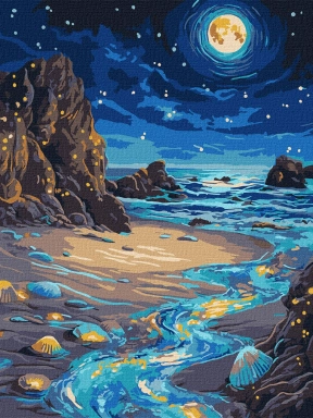 Набір для розпису по номерах "Сяючий берег з фарбами металiк extra" 30х40см