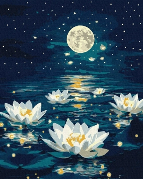 Картина по номерамЛотос под сиянием с красками металлик extra 40х50см KHO6391 Ideyka