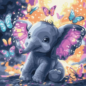 Картина за номерами "Безтурботний слоник з фарбами металiк" 30х30см, складність ***, Ideyka. KHO6761