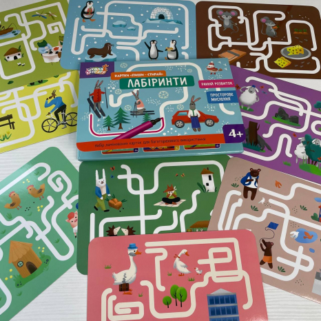 Ламіновані картки пиши-стирай. Лабіринти 4+. Школа Кенгуру КН1781001У