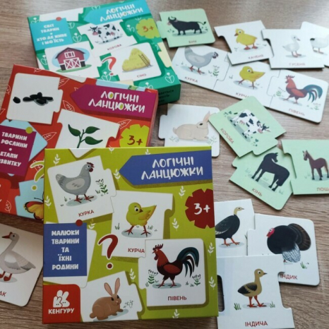 Настольная игра. Логические цепочки. Малыши животные и их семьи (укр) КЕНГУРУ КН1782001У