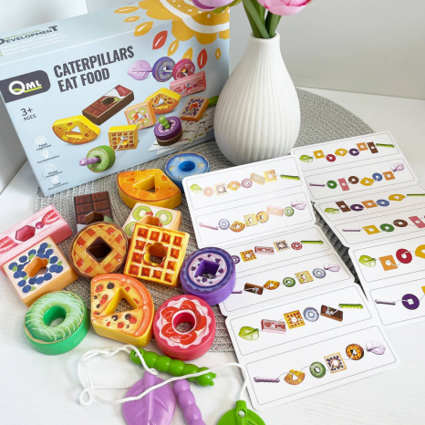 Гра - шнурівка пластикова Їжа 12 елементів, 2 шнурки, 6 карток