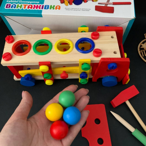 Дерев'яний конструктор та стукачка Машина, автомобіль /  M00727