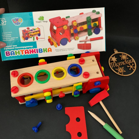 Дерев'яний конструктор та стукачка Машина, автомобіль /  M00727