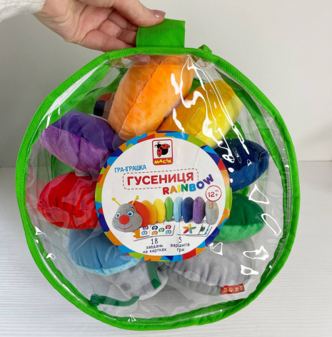 Мягкая развивающая игрушка Гусеница на липучках с карточками, Rainbow Масик MC 040701-01
