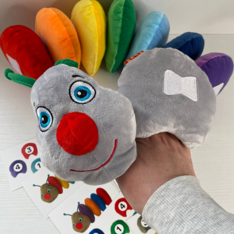 Мягкая развивающая игрушка Гусеница на липучках с карточками, Rainbow Масик MC 040701-01