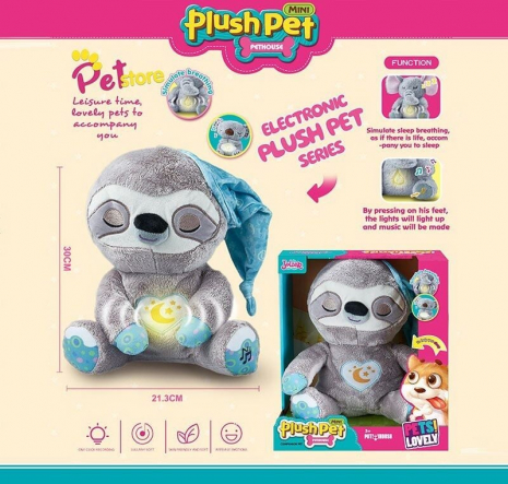 Інтерактивна дихаюча м'яка іграшка Лінивець сплюшка MC 1109