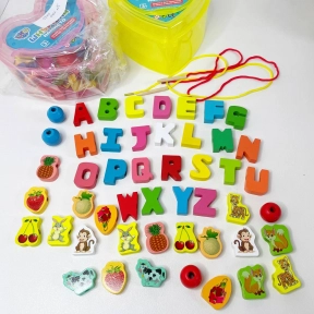 Дерев'яна шнурівка-буси Серце англійський алфавіт