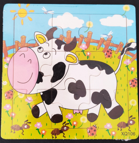 Дерев'яний пазл 9 елементів, рамка - вкладиш Тварини Корівка