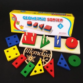 Деревянная игрушка пирамидка сортер - логика геометрические фигуры (геометрик, логіка) MD0715