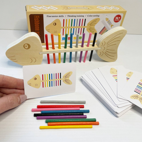 Дерев'яний сортер "Риба" з кольоровими паличками, картками (робота за взірцем) MD 0746