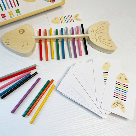 Дерев'яний сортер "Риба" з кольоровими паличками, картками (робота за взірцем) MD 0746