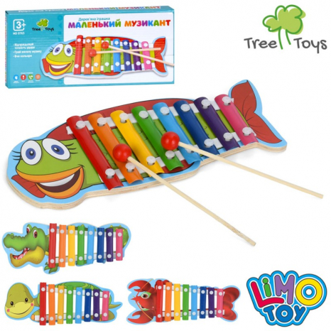 Дерев'яна іграшка Ксилофон MD 0763 28см, 8 тонів, 2 палички, 4 види, в кор-ці, 29-13-9см