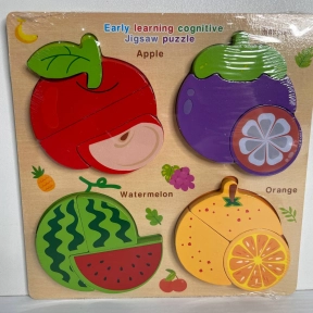 Дерев'яна рамка - вкладиш (пазл) Фрукти з об'ємними фігурами, MD 0771