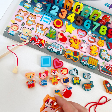 Дерев'яна іграшка Багатофункціональна дошка - розвиваючий сортер Монтессорі із риболовлею, MD 0816