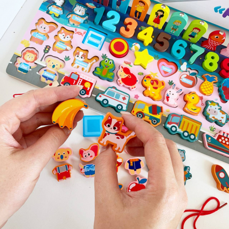 Дерев'яна іграшка Багатофункціональна дошка - розвиваючий сортер Монтессорі із риболовлею, MD 0816