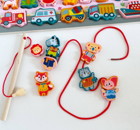 Дерев'яна іграшка Багатофункціональна дошка - розвиваючий сортер Монтессорі із риболовлею, MD 0816