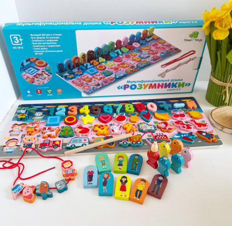 Дерев'яна іграшка Багатофункціональна дошка - розвиваючий сортер Монтессорі із риболовлею, MD 0816