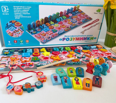 Дерев'яна іграшка Багатофункціональна дошка - розвиваючий сортер Монтессорі із риболовлею, MD 0816