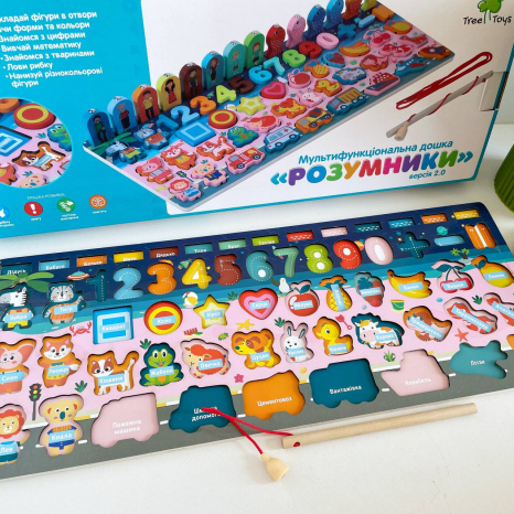 Дерев'яна іграшка Багатофункціональна дошка - розвиваючий сортер Монтессорі із риболовлею, MD 0816