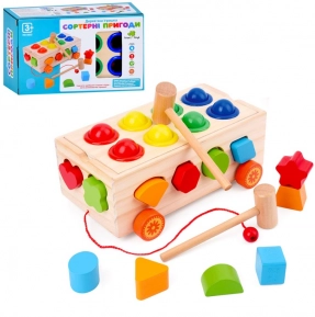 Дерев'яна іграшка - каталка Сортер та стукалка з кульками MD 0833