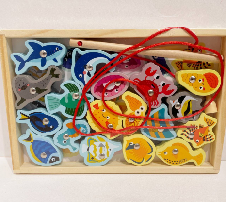 Дерев'яна іграшка 2 в 1 Шнурівка та магнітна риболовля Морські мешканці