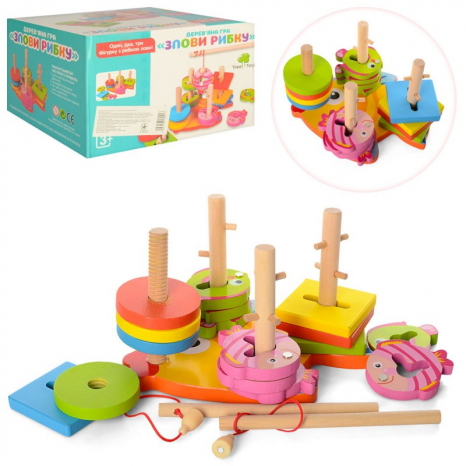 Деревянный сортер ключик, геометрика и магнитная рыбалка Рыбка