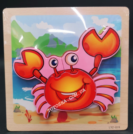 Обємний деревяний пазл, рамка - вкладка Краб