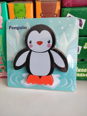 Об'ємний дерев'яний пазл, рамка - вкладка Пінгвін