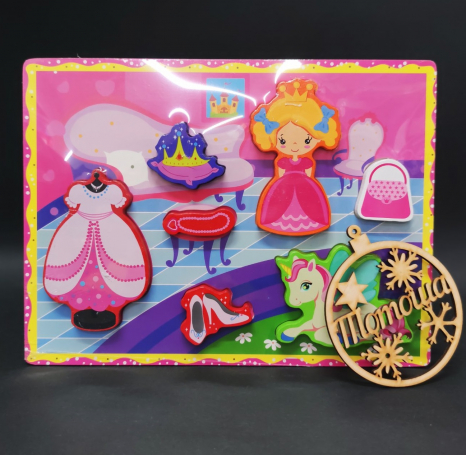Объемный деревянный пазл, рамка - вкладыш Принцесса