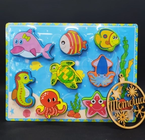 Об'ємний дерев'яний пазл, рамка вкладка Морські мешканці