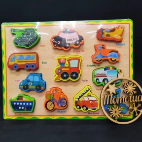 Об'ємний деревяний пазл, рамка - вкладка Транспорт