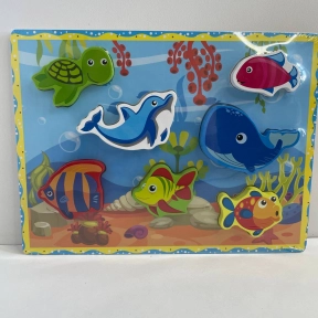 Об'ємний деревяний пазл, рамка - вкладка Морські мешканці