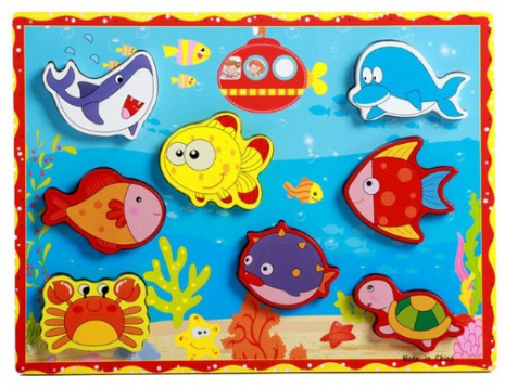 Объемный деревянный пазл, рамка-вкладыш Морские обитатели