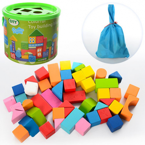 Деревянный конструктор Городок в ведерке MD 0938