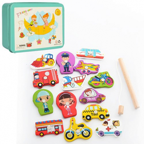 Дерев'яна іграшка Магнітна рибалка Транспорт у коробці