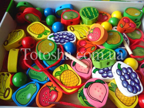 Деревянная шнуровка с деревянной иголкой Фрукты, MD 1009