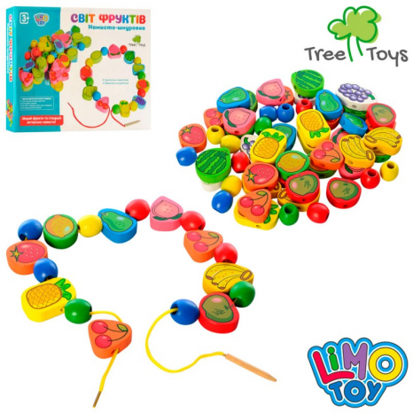 Деревянная шнуровка с деревянной иголкой Фрукты, MD 1009