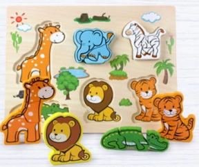 Объемный деревянный пазл, рамка-вкладыш Африканские животные