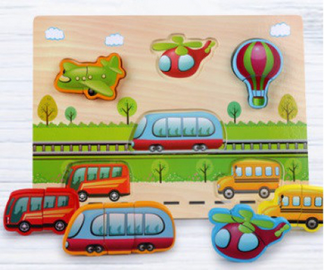 Объемный деревянный пазл, рамка-вкладыш Транспорт