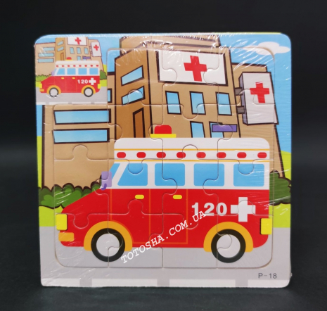 Дерев'яний пазл, рамка - вкладка Транспорт - Швидка допомога