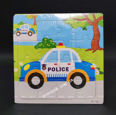 Деревяний пазл, рамка - вкладка Тварини і Транспорт - Поліцейський автомобіль