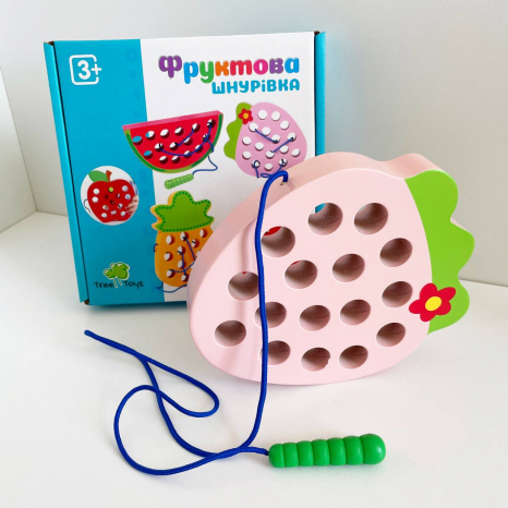 Дерев`яна шнурівка Фрукти Полуниця MD 1228